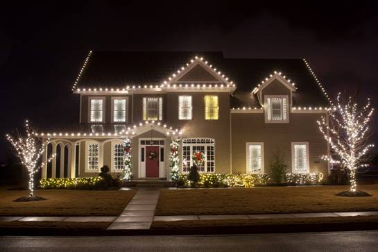 Holiday Lighting and Decorations on Exterior of Home